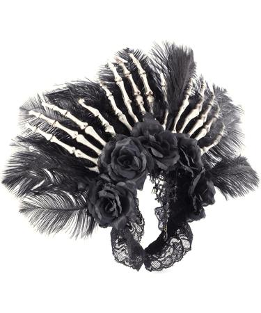 hgnxa Flower Thin Side Headband with Feather Skull Hair Hoop Fashion Women Halloween Party Hairstyle Headwear Black - Buy Online on GoSupps.com