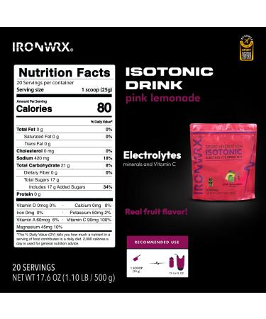 IRONWRX Isotonic Electrolyte Powder | Rapid Hydration & Energy Drink Mix | 420mg Sodium Magnesium Potassium + 21g Carbs | Informed Sport Certified Banned Substance Free | Pink Lemonade 20 Servings Pink Lemonade 17.6 Ounc  - Buy Online on GoSupps.com