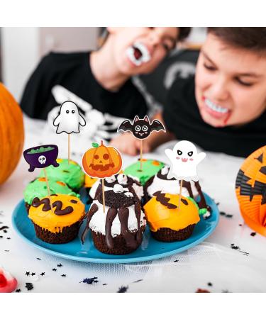 Halloween Cupcake Topper Picks 28 Pcs Pumpkins Ghosts Spiders Bats Cat Skeletons Food Toothpicks Decor for Halloween Birthday Party - Buy Online on GoSupps.com