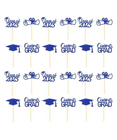 Rianpesn Class of 2023 Cupcake Toppers | Graduation Cupcake Toppers Class of 2023 Graduation Cupcake Toppers Diploma Grad Caps Cake Toppers Picks for Graduation Blue