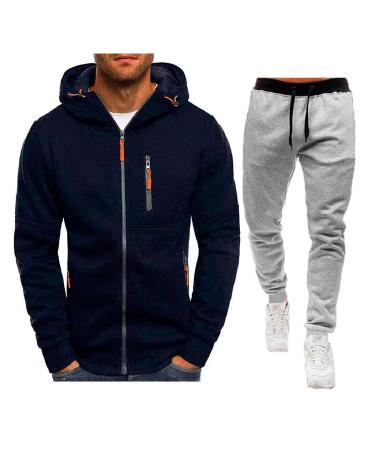 Hanxiulin men's training suits long jogging suit men jogging suit sweatshirt pants fitness jogging suits sportswear fitness sport jogging marine XL