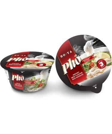 HO-YA Instant Beef Flavoured Pho Noodles Bowl 12 Pack 70g Rice Noodles with Chili Powder Packet Vegetarian - Buy Online on GoSupps.com