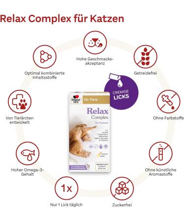Doppelherz Relax Complex for Cats - 25 Creamy Licks with Alpha-Casozepine & L-Tryptophan for Mental Well-Being - International Shipping Available - Buy Online on GoSupps.com