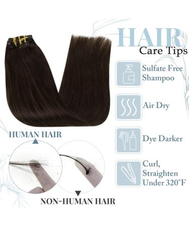 Runature Clip In Hair Extensions - 100% Remy Human Hair Darkest Brown Smooth & Straight 120g 18 Inch (45cm) - 7Pcs #2 - Buy Online on GoSupps.com