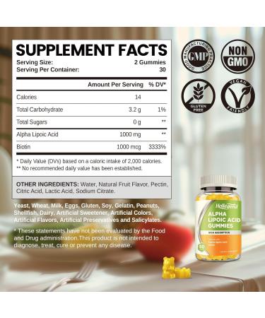 Alpha Lipoic Acid Gummies 1000mg - Sugar Free High Absorption ALA Supplement for Antioxidant Brain & Nerve Support - Pineapple Flavor - 60 Chews - Buy Online on GoSupps.com
