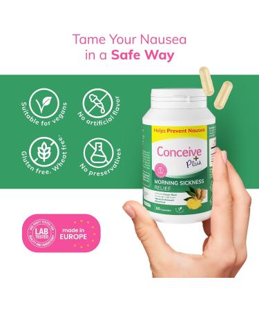 CONCEIVE PLUS Morning Sickness Relief - Pure Dried Ginger Powder for Nausea Motion & Stomach Discomfort - Essential Vegan Capsules for Expecting Moms - Non-GMO 60ct - Buy Online on GoSupps.com