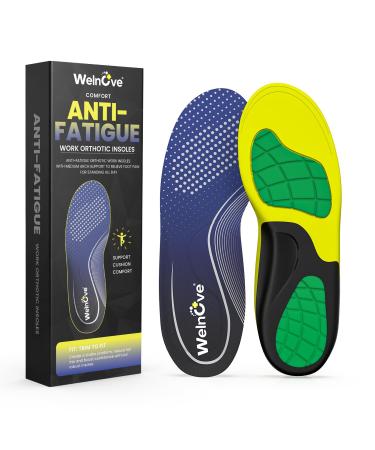 Work Orthotic Insoles for Plantar Fasciitis - Welnove Superior Comfort Work Boot Insoles for Standing All Day - Anti Fatigue Medium Arch Support Shoe Inserts for Men Women Flat Feet Pain (Size L) Blue L: Men 9.5-10.5 / Women 10.5-11.5