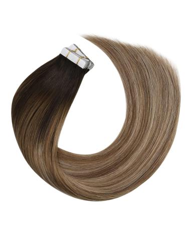 Moresoo Real Hair Extensions - Tape In Brown Ombre Extensions | 50g 45 cm #4/10/16 - Invisible & Seamless - Buy Online on GoSupps.com