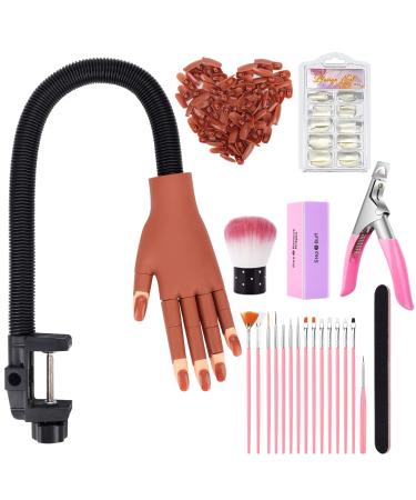 Nail Practice Hand for Acrylic Nails, Flexible Adjustable False Fake Nail Training Mannequin Hand Model-Nail Technician Manicure Supply with Full Cover Tips, File, Brushes and Clipper