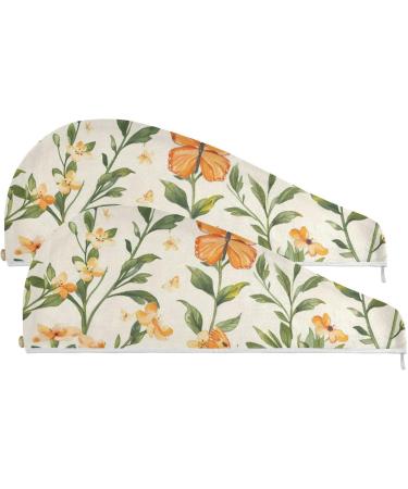 Orange Flowers Hair Towel Set - Super Absorbent Quick Dry Hair Turbans for Women & Girls | 2 Pack - Buy Online on GoSupps.com