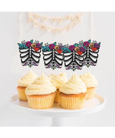 Mexican Day of the Dead Cupcake Toppers Set of 18 - Dia De Los Muertos Party Sugar Skeleton Decoration - SugarGera - Buy Online on GoSupps.com