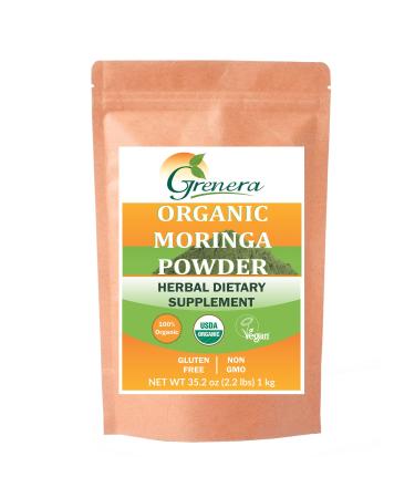 Grenera Organic Moringa Powder - 2.2 lbs (35.2 oz) | Moringa Oleifera Leaf Powder Lab Tested for Purity | Moringa Powder Organic Perfect for Smoothies Drinks Tea & Recipes | 100% Raw from India 35.2 Ounce (Pack of 1)