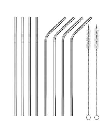 Metal Straws Reusable Stainless Steel Straws Bubble Tea Drinking with Silicone Tip and Carrying Pack Mix Straw 2 Cleaning Brush and for Smoothie Milk Cocktail Milkshake Cold/Hot Drinks(Silver)