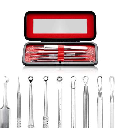 Takibird Blackhead Remover Pimple Popper Tool Kit Acne Comedone Zit Blackhead Extractor Tool for Face&Nose  Blemish Whitehead Extraction Popping for Man&Women Leather Metal Box(Silver)