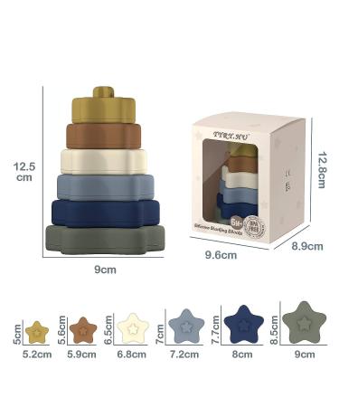 Baby Silicone Stacking Rings Set - Teething Toys for Boys & Girls 6+ Months - Educational Building Blocks Tower - Set of 6 Star Shape - Yellow & Green - Buy Online on GoSupps.com