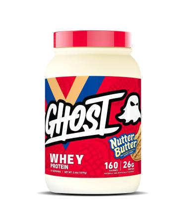 GHOST WHEY Protein Powder Nutter Butter - 2lb 26g of Protein - Whey Protein Blend - Post Workout Fitness & Nutrition Shakes Smoothies Baking & Cooking - Cookie Pieces Inside