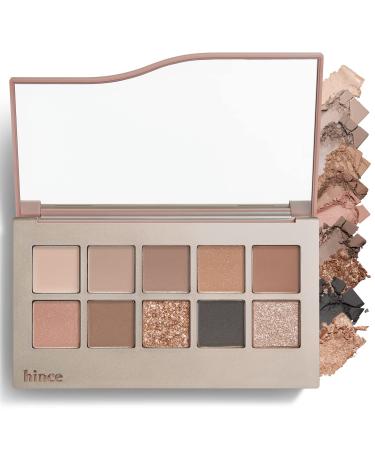 HINCE New Depth Eyeshadow Palette The Narrative - 10 Colors Eyeshadow Palette  Ash Brown & Muted Gray  Highly-Pigmented  Nudes Warm Neutral Smoky Eye Makeup  Eye Primer  Matte  Shimmer  Glitters