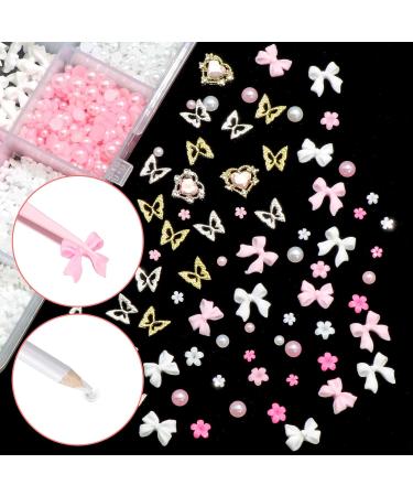 BELICEY 1000PCS 3D Nail Charms - Cute Butterfly Bow Star Heart & Moon Designs for Nail Art DIY - Includes Picker Pencil & Tweezer - Pink & White Flower Collection - Buy Online on GoSupps.com