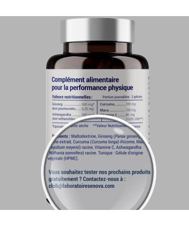 SPORT FORMULA Power Endurance Joints Recovery Ginseng Turmeric Maca Vitamin C Ashwagandha 100% Natural Physical Performance Food Supplement 60 Capsules Made in France - Buy Online on GoSupps.com
