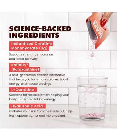 Gains in Bulk Shape Instantized Creatine for Women, Strawberry Fizz Flavor, Vegan Daily Workout Supplement with Hyaluronic Acid and Paraxanthine, Supports Energy and Lean Muscle, 20 Packets - Buy Online on GoSupps.com