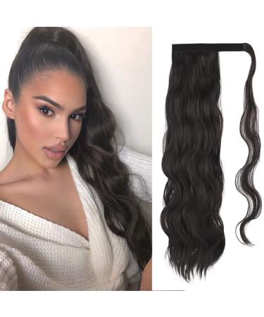 FESHFEN Long Wavy Ponytail Extensions 60cm Body Wavy Wrap Around Hair Ponytails Curly Clip in Synthetic Hairpieces for Women Girls Darkest Brown Tend to Black 60 cm (Pack of 1) 4# Darkest Brown Tend to Black - Buy Online on GoSupps.com