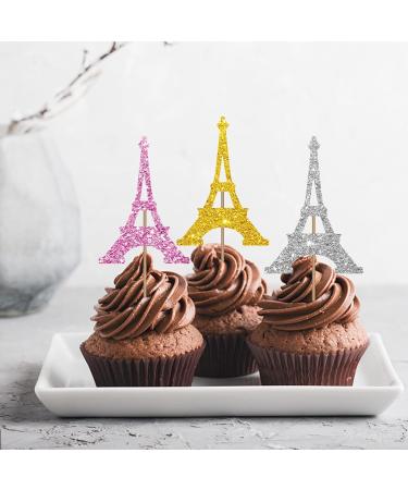 Eiffel Tower Cupcake Toppers Wedding Party Decor Bridal Shower Dessert Cupcake Toppers Paris Themed Birthday Party Decoration - Pink & Sliver & Blue & Gold Glitter - Buy Online on GoSupps.com