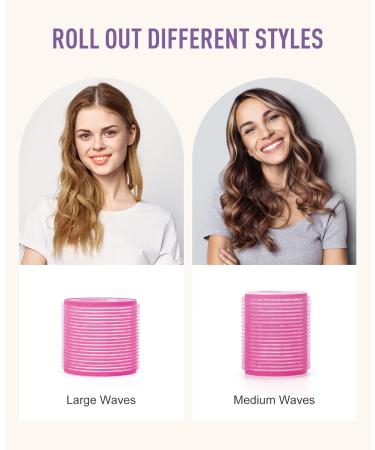 IENIN Self Grip Hair Rollers Set - 18 Pack, 2 Sizes, Velcro Curlers with Clips - Jumbo Hair Rollers for Long, Medium, Short Hair - DIY Hairstyle, Holiday Gift for Women - Pink - Buy Online on GoSupps.com