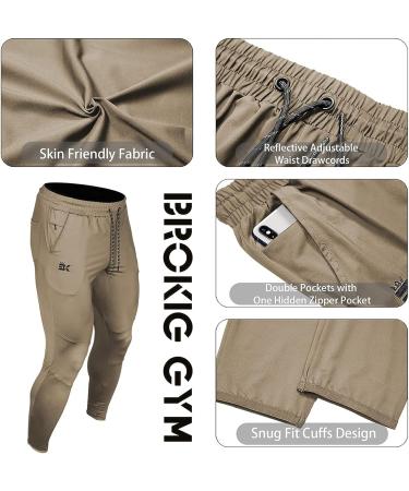 BROKIG Men's Lightweight Gym Jogger Pants - X-Large Beige | Workout Sweatpants with Zip Pocket - Buy Online on GoSupps.com