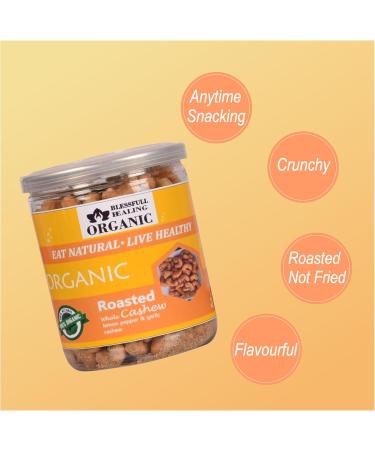 Blessfull Healing Organic Natural Vegan Lemon Pepper & Garlic Roasted Whole Cashew Nuts Crunchy Kaju 300 Gram - Buy Online on GoSupps.com