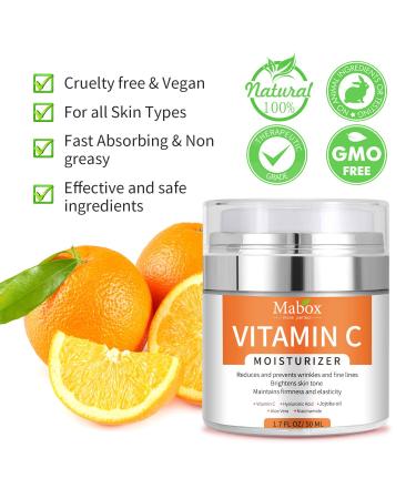 Mabox Vitamin C Moisturizer Cream with Vit E, Hyaluronic Acid, Niacinamide - Dark Spot Remover for Face & Body - Anti-Aging Formula (1.7 Fl. Oz) - Buy Online on GoSupps.com
