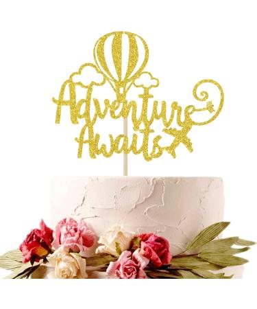 Adventure Awaits Cake Topper Congrats Grad/New Chapter Cake Topper 2024 Graduation/Retirement/Bon Voyage/Baby Shower/Moving Party/Travel Theme Party Decorations Supplies Gold Glitter - Buy Online on GoSupps.com