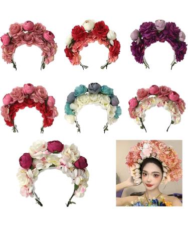 amangul Bride Garlands Party Wedding Flower Headband Beach Headwear Hairband Girl Hair Accessory Women Head Hoop(White Powder Double) - Buy Online on GoSupps.com