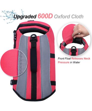 Vivaglory Neon-Pink Dog Lifeguard Vest - Removable Front-Wheel Drive Reflective Caps & Extra Padding for Swimming & Boating - XS (35-43cm) - Buy Online on GoSupps.com