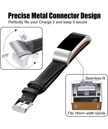 Mornex Replacement Leather Band for Fitbit Charge 2 - Classic Black 5.5-8.1 Inch - Buy Online on GoSupps.com
