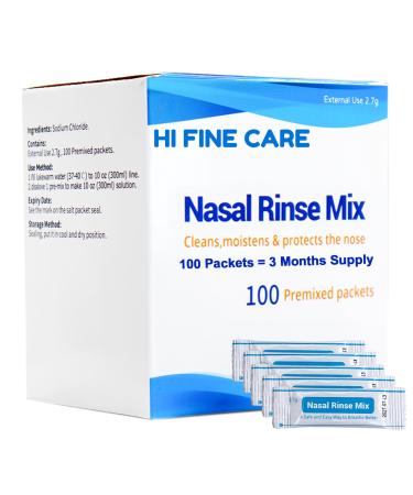 Neti Pot Saline Packets 100 Bags - 2.7g Neti Pot Individually Wrapped Saline Packets Nasal Irrigators Sinus Relief Sinus Care
