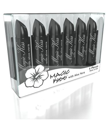 Magic Kiss Lipstick Set Aloe Vera Color Changing 6 Pack MADE IN USA (Black)