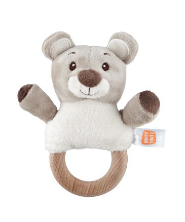 Donty-Tonty Premium Wood Baby Teether Rattle Toy Easter Gift Animals Soft Plush Shaker Toy with Natural Wooden Teething Ring Perfect Toddler  Newborn Boy  Girl Gifts for 0 3 6 9 12 Months - Grey Bear