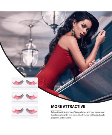 Shop 3 Pairs Halloween False Eyelashes | Fluffy 3D Colorful Volume Faux Lashes for Women & Girls - Long Wispy Cluster Extensions in Black & Red - Buy Online on GoSupps.com