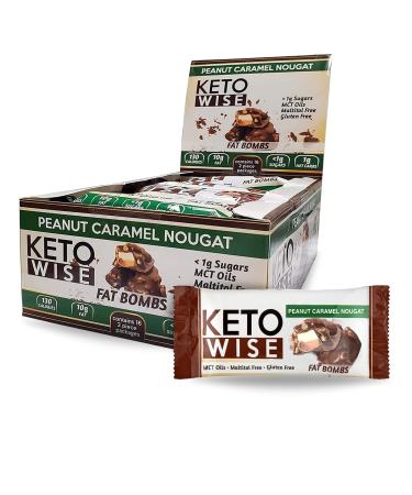 Keto Wise Fat Bombs - Made with Chocolate containing MCT Oil - Low Fat, Low Carb and Keto Friendly Snack - 7g Fat, 2g Net Carbs | Peanut Caramel Nougat, Pack of 16 - Buy Online on GoSupps.com