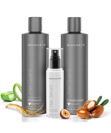 MOEHAIR Hair Guard Shampoo and Conditioner Set - 12 Fl Oz. & Hair Serum - 3.38 Fl Oz. | Hair Loss Treatment | Argan Oil and Ginseng Infused | Cruelty Free | Paraben & Sulfate-Free