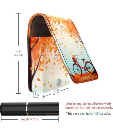 Travel Lipstick Organizer Case - Portable Makeup Bag with Mirror | Autumn Tree Leaf Bike Pattern - Buy Online on GoSupps.com