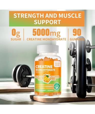 Creatine Monohydrate Gummies 5g - Sugar Free Chewable Supplement for Men & Women | 90 Count Orange Flavor - Buy Online on GoSupps.com