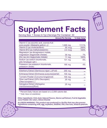 GOBIOTIX Immune Support Powder - Vegan Superfood with Elderberry, Turmeric, Vitamin C, B12 - Non-GMO & Sugar-Free (Berry) - Buy Online on GoSupps.com