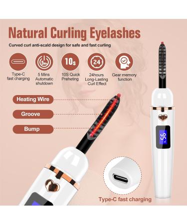 Heated Eyelash Curler - Fast Heat Up in 10s 24H Long-Lasting & 4 Modes - LED Display for Women (White - Buy Online on GoSupps.com