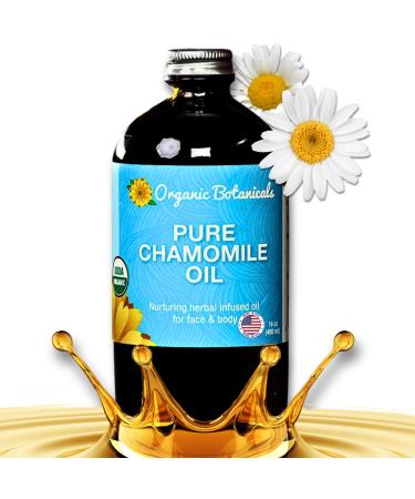 Organic Botanicals Pure Organic Chamomile Oil - USDA Certified Premium Grade Natural Therapeutic Oil for Body Skin Face Hair & Massage Therapy - Relaxing Bath & DIY Infused Flower Extract (16 oz) 16 Fl Oz (Pack of 1)
