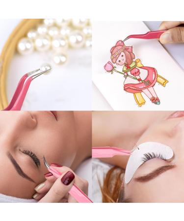 Xnivuis Eyelash Pliers Set - 4 Precision Tweezers for Eyelash Extensions & Electronics Repair (Straight & Curved Tips - Pink) - Buy Online on GoSupps.com
