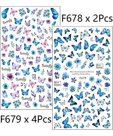 Blue Butterfly Nail Art Stickers Decals - 6 Sheets Self Adhesive Manicure Tips for Women and Girls - Buy Online on GoSupps.com