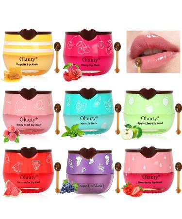 8 PCS Bee Lip Balm Honey Pot - Strawberry, Watermelon, Apple Lime, Cherry, Mint, Grapes & Peach Flavors Honey Lip Balm Bulk - Sleeping Mask Overnight for Hydrating & Preventing Dry, Cracked Lips Set A