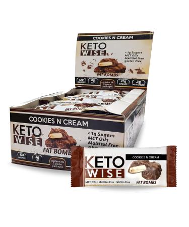 Keto Wise Fat Bombs - Made with Chocolate containing MCT Oil - Low Fat, Low Carb and Keto Friendly Snack - 8g Fat, 2g Net Carbs | Cookies N Cream, Pack of 16