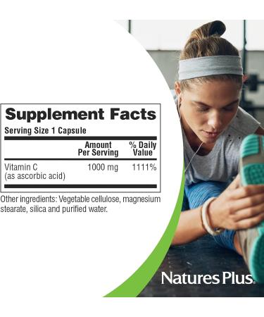 NaturesPlus Vitamin C 1000mg Ascorbic Acid Capsules - High Potency Vascular & Immune Support - Antioxidant Supplement - 90 Vegetarian Capsules - Buy Online on GoSupps.com